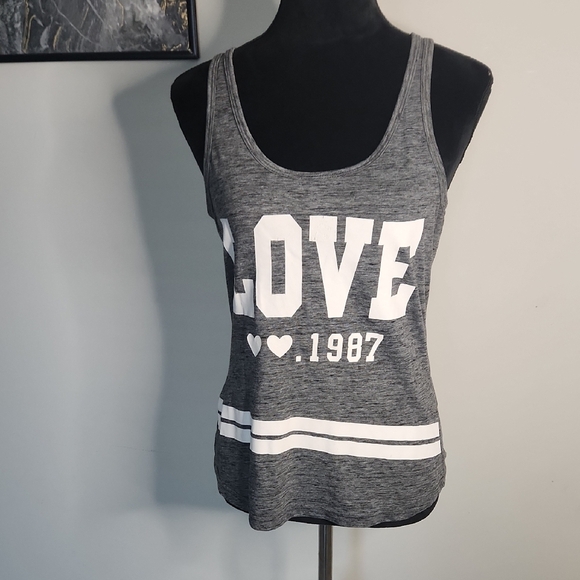 ON FIRE "LOVE 1987" Gray Racerback Tank Top – Size L - Picture 1 of 5